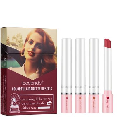 BEUKING 4 Pcs Cigarette Case Lipstick, Matte Non-stick Cup Easy-to-color, Velvet Long Lasting Cigarette Lipstick Set, Lightweight Mini Portable Smooth Lip Gloss Lip Tint Attractive Lip Makeuo Kit (01)