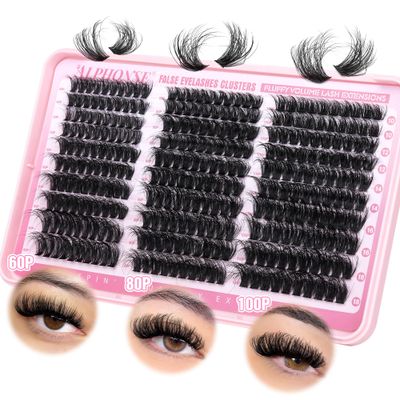 Fluffy Lash Clusters Thick Volume Lash Extension 10-18mm Cluster Eyelash Extensions DIY Individual Lashes Wispy at Home Pestaas Pelo a Pelo by ALPHONSE (60D80D100D, 300pcs)
