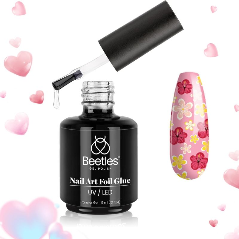 Beetles Nail Foil Glue Nail Art Foil Glue Gel for Foil Stickers Nail Glue Foil Transfer Gel 15ML Gel Nail Foil Transfer Glue Nail Art Manicure DIY LED Lamp Required Valentine's Day Gifts for Women
