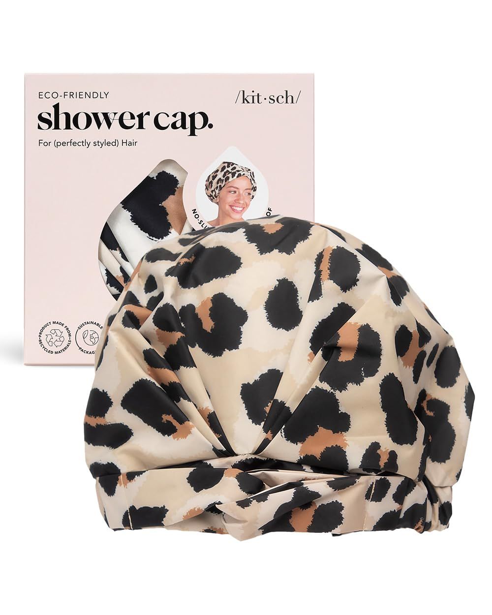 Kitsch Luxury Shower Caps for Women Reusable Waterproof - Large Shower Cap for Women and Men, Non-slip, Quick-dry Hair Cap for Long &amp; Short Hair, Comfortable and Stylish Design - Leopard