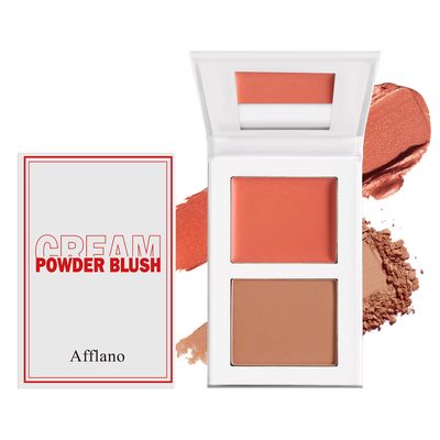 Face Blusher Palette with Two Toned Matte Finish and Cream Shades,Waterproof Long Lasting Lightweight Blush Powder Pink Coral Blushing Pallet with Mirror Women Makeup Set #7