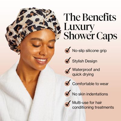 Kitsch Luxury Shower Caps for Women Reusable Waterproof - Large Shower Cap for Women and Men, Non-slip, Quick-dry Hair Cap for Long & Short Hair, Comfortable and Stylish Design - Leopard