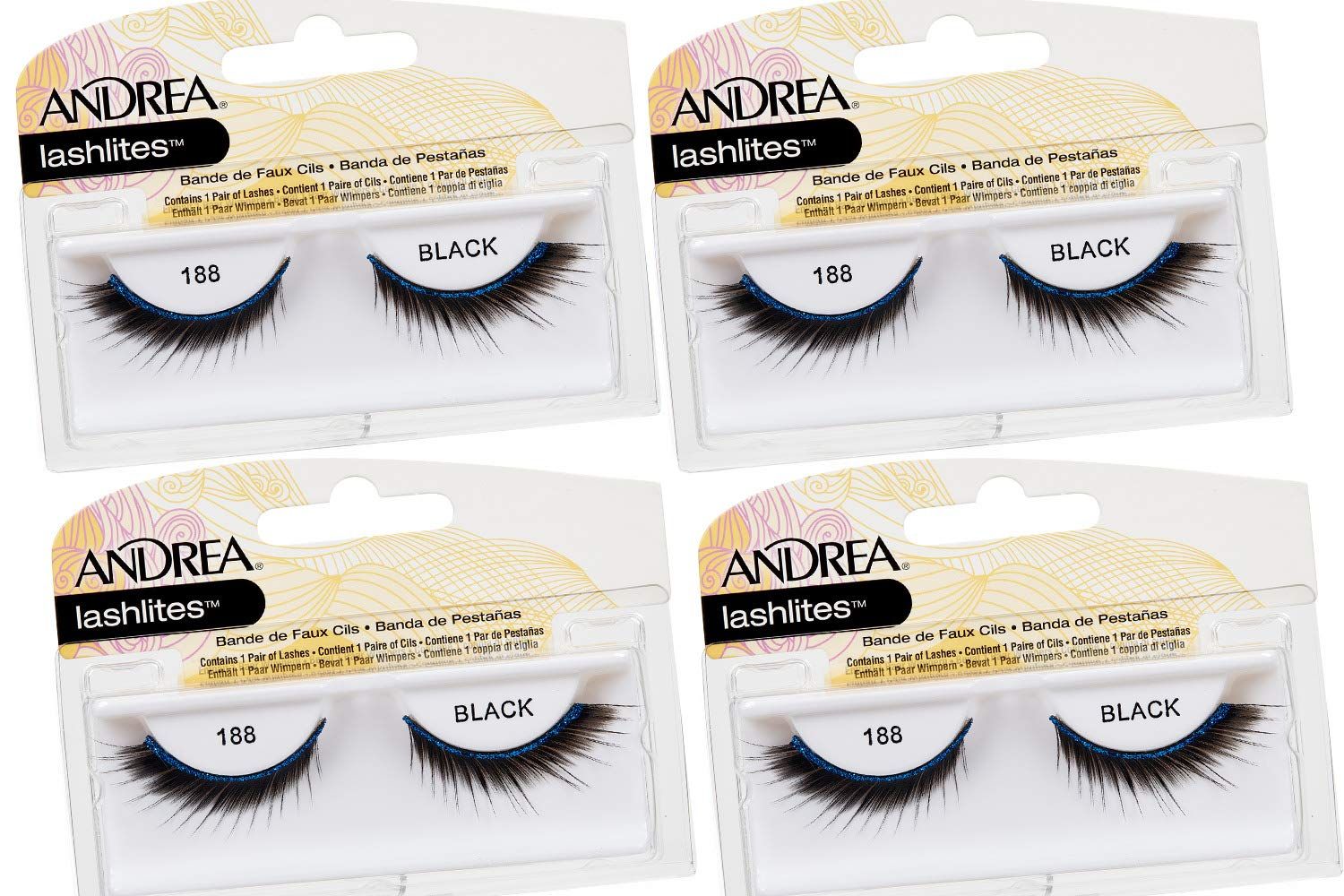 Andrea Flirty Strip Lashes False Eyelashes 188 - Blue, Dramatic Fake Lashes for Bold Look, Soft and Comfortable, 4 Pairs