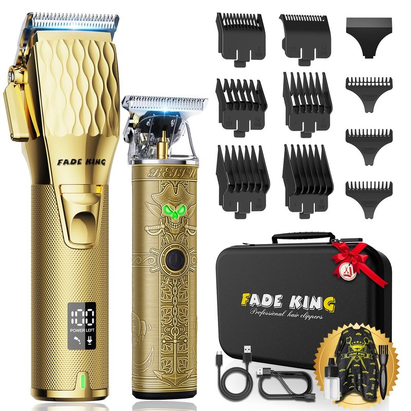 FADEKING Professional Hair Clippers for Men - Cordless Hair Clippers, LCD Display Barber Clippers for Hair Cutting &amp; Mens Grooming with Travel Case (GoldBronze)