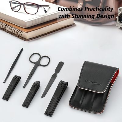 Cool Manicure Set for Men, Nail Clipper Grooming Kit for Teen Boy, Boyfriend, Husband, Dad, Small Gift Idea for Christmas Stocking Stuffers or Birthday Gift (Black)