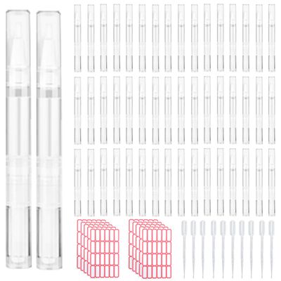 50 Pack 3 ML Transparent Twist Pens 10 Pcs dropper Empty Cuticle Nail Oil Pen Nail Applicators with Brush Tip Cosmetic Lip Gloss Containers Applicators with 10 labels Eyelash Growth Liquid Tube