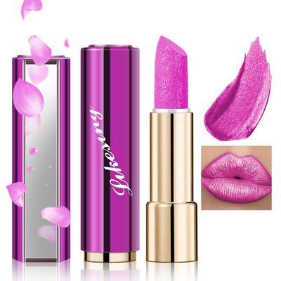 Likesing Glitter Lipstick With Mirror, Rose Red Tinted Lip Balm Hydrating Lip Moisturizing Chapstick with Vitamin E Nourishing For Cracked &amp; Dry, Bold Glimmer Glow Lip Stick Gifts for Women Girls