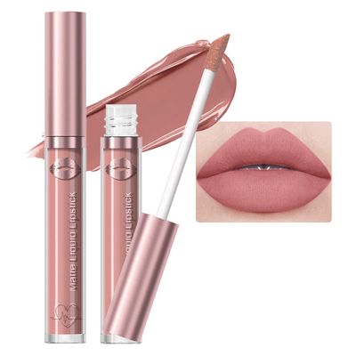 JUAAZIN Dusty Pink Matte Liquid Lipstick Lipgloss for Women, Highly Pigmented Rich Colors Lip Stain, Matte Larga Duracion 24 Hour Lipstick Lip Stains Not Fade Waterproof Lipstick Makeup 01#