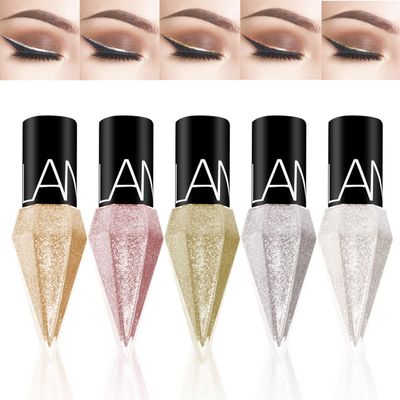 ARCHIDATE Glitter Diamond Eyeliner Set, 5 Colors Shimmer Eyeliner Waterproof Smudge Proof Long Lasting, Ultra Fine Tip Shiny Eyeliner, Quick Drying, High Pigment Sparkle Eyeliner for Women Girl