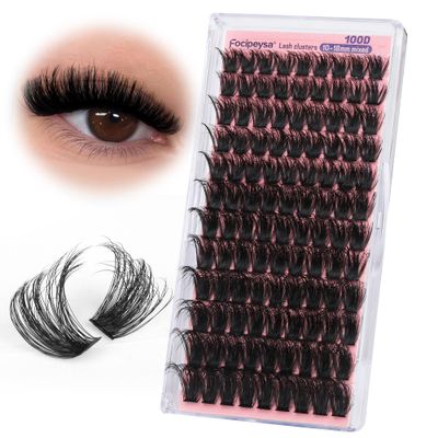 Focipeysa Fluffy Lash Clusters 100D Eyelash Clusters 10-18mm Fluffy Volume Individual Lashes D Curl Cluster Eyelash Extensions DIY Lash Extension for Beginners