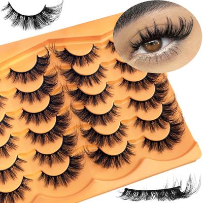 Cat Eye Lashes NINGLASH Wispy Lashes False Eyelashes Natural Look Fake Eyelash Pack Faux 3D Mink Lashes Strips 12 Pairs