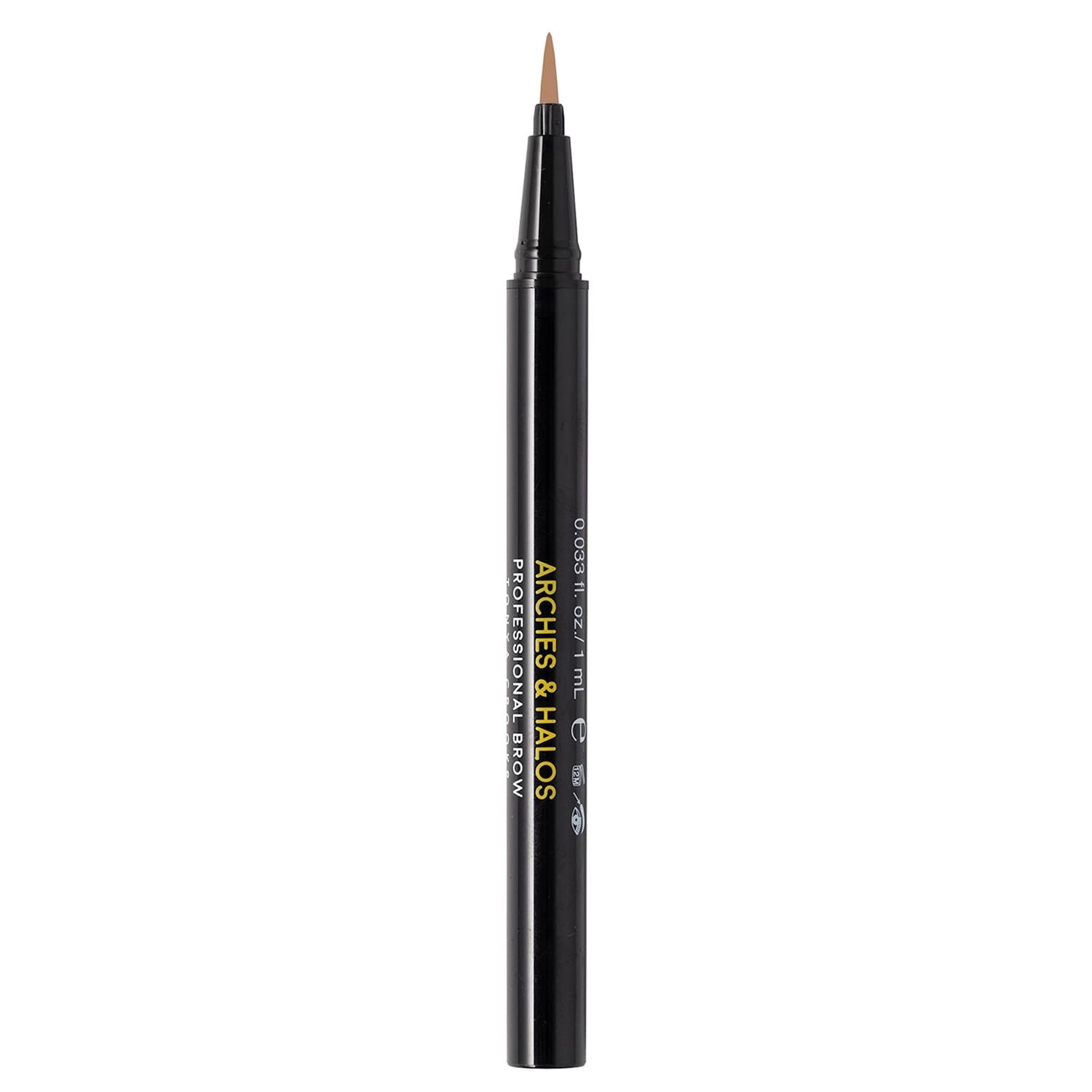 Arches &amp; Halos Bristle Tip Pen - For Full, Bold, More Defined Brows - Long-lasting, Smudge Proof, Pigmented Color - Vegan and Cruelty Free Makeup - Warm Brown - 0.02 fl oz
