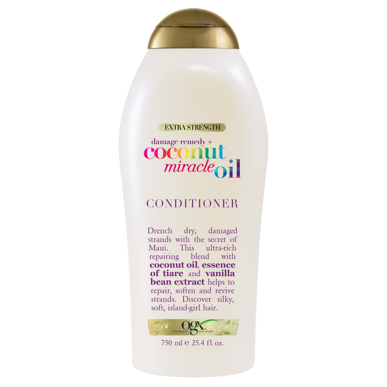 OGX Extra Strength Damage Remedy  Coconut Miracle Oil Conditioner for Dry, Frizzy or Coarse Hair, Hydrating &amp; Flyaway Taming Conditioner, Paraben-Free, Sulfate-Free Surfactants, 25.4 Fl Oz