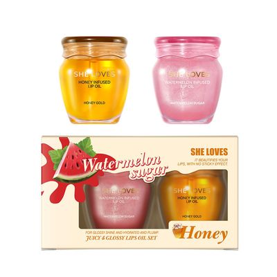 SWETIYOU Moisturizing Lip Oil Set, Honey Watermelon Scent Hydrating Lip Oil, Ultra-Hydrating &amp; No-Sticky Lip Gloss Lip Balm Lip Care, Smooth Glossy Finish Clear Lip Oil for Dry Lips