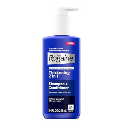 Rogaine Men&#39;s Thickening 2 in 1 Shampoo  Conditioner, Hair Thickening Shampoo &amp; Conditioner with Rosemary Oil, Keratin &amp; Citric Acid Leaves Hair Visibly Thicker, Not Minoxidil, 8.4 fl. oz