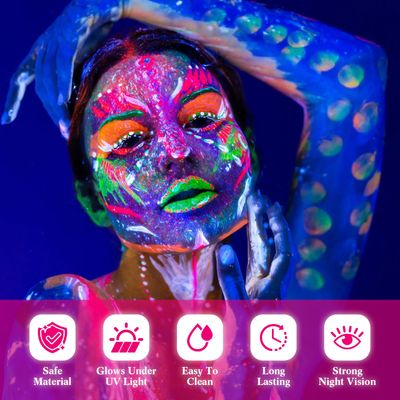 6 Color Glow in The Dark Face Paint, UV Blacklight Neon Hot Pink Face Body Paint, Glow In The Dark Under UV Lighting Party Makeup Washable, for Festivals Party Halloween Christmas(12FL.OZ)