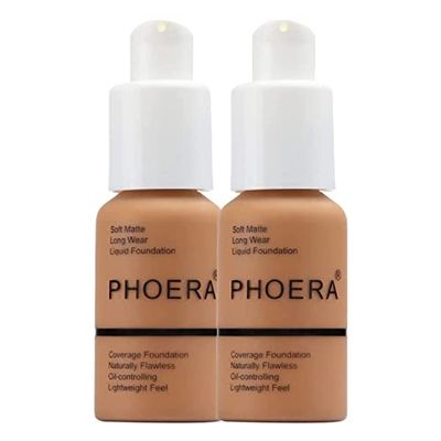 Glamza Phoera Foundation Full Coverage Makeup Set - 24hr Long Lasting Oil Control - Soft Smooth Matte Flawless Concealer Cream - Inc x2 30ml Foundation &amp; Silicone Blender Sponge (108 Tan)
