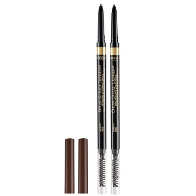 L&#39;Oreal Paris Makeup Brow Stylist Definer Waterproof Eyebrow Pencil, Ultra-Fine Mechanical Pencil, Draws Tiny Brow Hairs and Fills in Sparse Areas and Gaps, Brunette, 0.003 Ounce (Pack of 2)