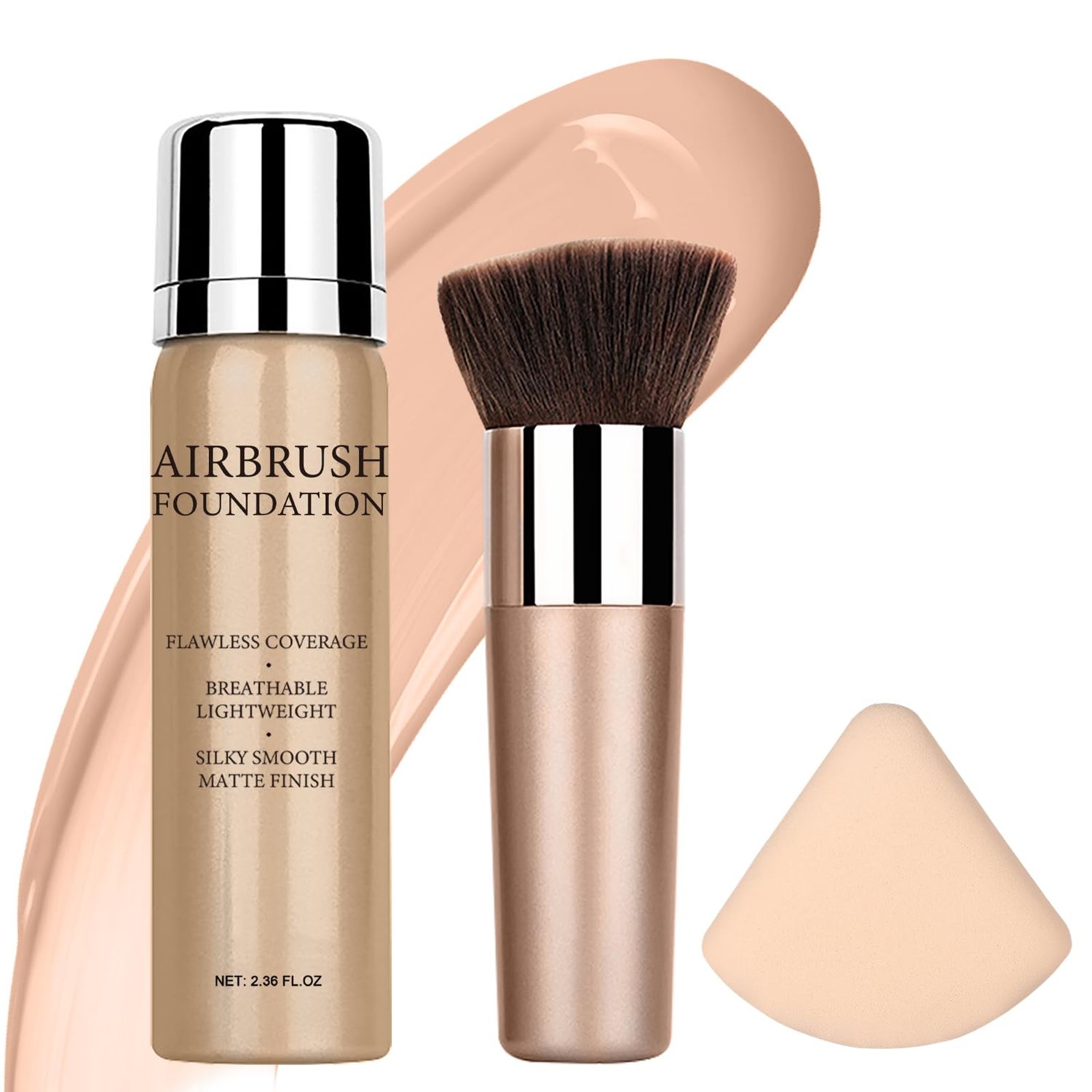 Airbrush Foundation Spray Makeup Set, Hydrating and Moisturizes Face Prime, Long Lasting Waterproof Full Coverage Foundation Mist for Color Correction, Brighten, Matte Finish, 2.36oz - Natural Color