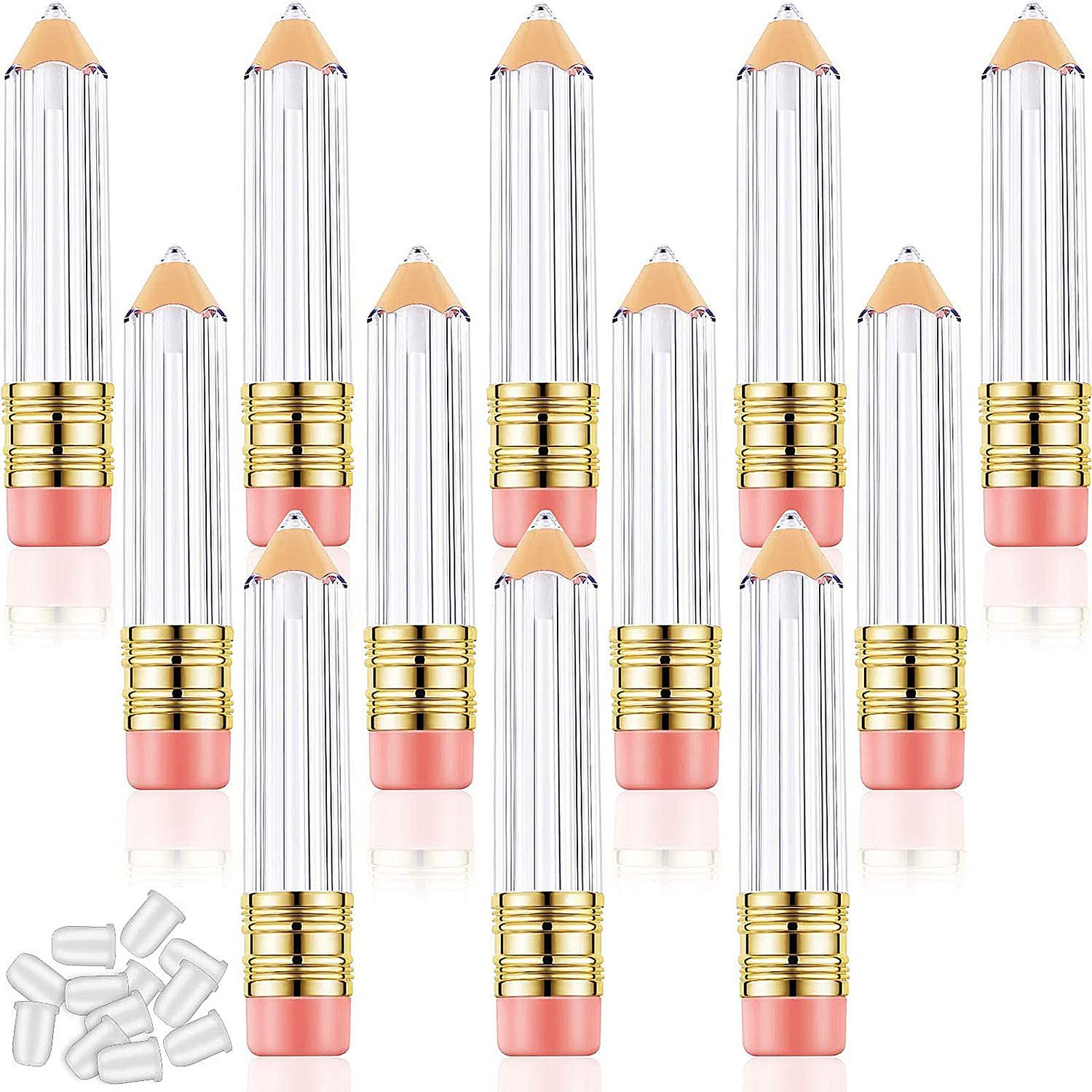 Blulu 20 Pieces 5 ml Empty Pencil Lip Gloss Tubes Containers Bulk Clear Lip Balm Tubes Cute Pencil Shaped Mini Refillable Lip Oil Bottles Gift for Christmas Mother Teacher Women Girls DIY