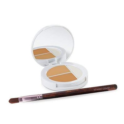 Sheer Cover Studio - Conceal and Brighten Highlight Trio - Two-Toned Concealers - Shimmering Highlighter - MediumTan Shade - With FREE Concealer Brush - 3 Grams