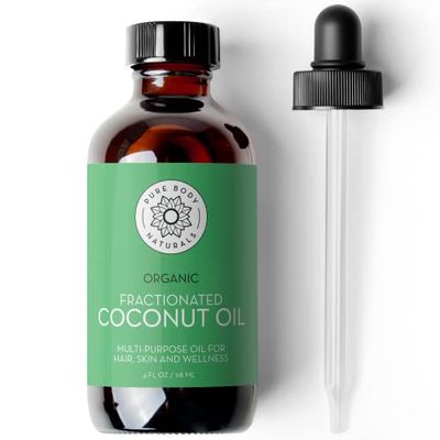 Pure Body Naturals Organic Fractionated Coconut Oil for Skin and Hair, 4 fl oz - Liquid Carrier Oil for Diluting Essential Oils, Hair Growth &amp; Skin Moisturizer