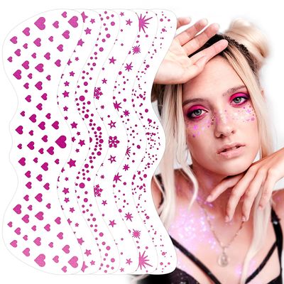 Glitter Freckles Face Tattoo - Rose Red Pink- Glow Up Makeup Patches - Face Glitter Speckles Patches - Cute Glitter Makeup Accessories for Women - Cosmetic Glitter for Face - 6 Sheets