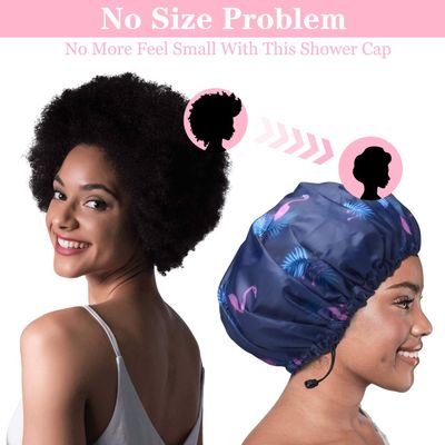3 Pack Extra Large Double Layer Adjustable Shower Caps for Women, Waterproof Exterior &amp; EVA Lining, Oversized Design for All Hair Lengths