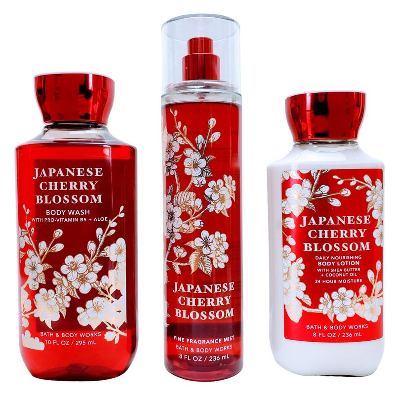 Bath &amp; Body Works Japanese Cherry Blossom Set - Shower Gel 10 oz, Fragrance Mist 8 oz, Body Lotion 8 oz