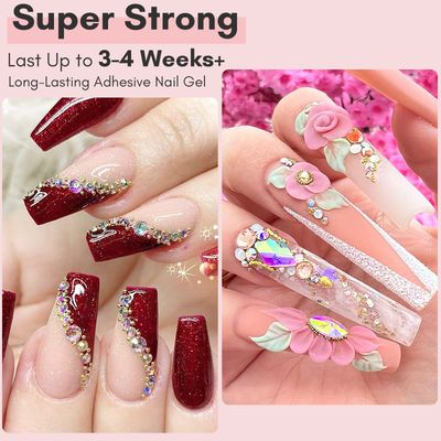 Makartt Nail Rhinestone Glue for Nails Super Strong Gel Nail Glue for Valentines Day Decorations Nail Charm 3D Nails Bling Gel for Nail Gem Nail Art Jewel Diamonds 30ML Cured Need Beauty Gift