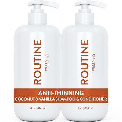Routine Wellness Anti-Thinning Shampoo and Conditioner Set for Thinning Hair - Biotin DHT Blocker Women &amp; Men - Color Safe Shampoo for Hair Loss &amp; Healthier Growth - Coconut &amp; Vanilla (Pack of 2)