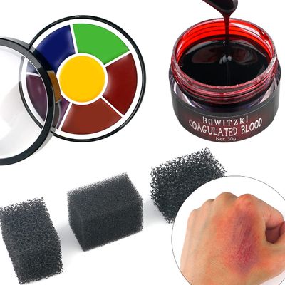 Bowitzki Halloween Makeup SFX Starter Kit-6 Color Oil Based Face Paint Bruise Wheel,3 Stipple Sponges,Stage Blood,Perfect for Party Cosplay Stage &amp; Wound Theatrical Makeup (Bruise Makeup Kit)