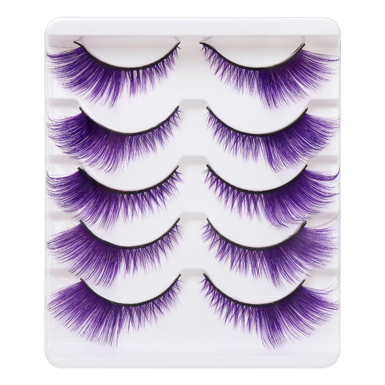 False Lashes Natural Lashes 5 Pairs Cat Eye Fluffy False Eyelashes for Halloween, Cosplay, Party, Stage Makeup (Purple)