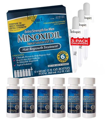 Minoxidil for Men Hair Regrowth Treatment 5% Extra Strength, 2 fl oz (6-Month Supply with 3 Droppers)