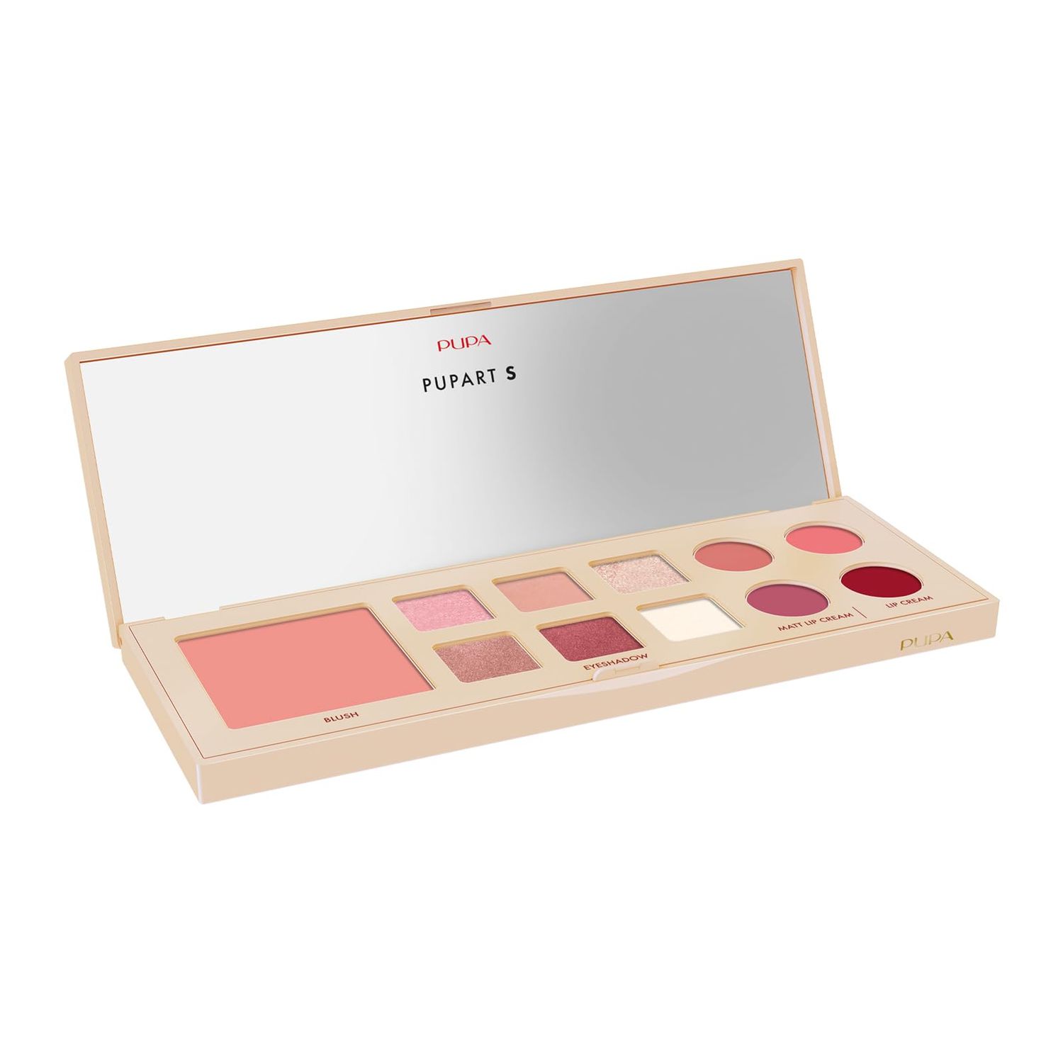 Pupa Milano Pupart S Makeup Palette, 001 Nude, 0.4 oz - Versatile Makeup Kit - Blush for Cheeks - Eyeshadow - Lip Gloss - Lip Cream - Face Makeup