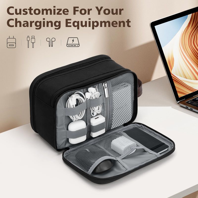 Wedama Toiletry Bag for Men, Medium Hanging Travel Toiletry Bag, Extra Electronic Organizer Bag Waterproof Travel Bag for Toiletries with PU Handle for Travel Business Trips Swim Camping, Black&amp;Brown