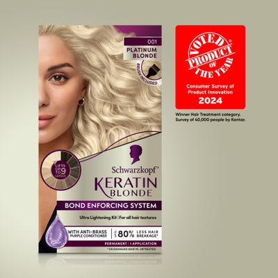 Schwarzkopf Keratin Blonde Hair Dye Platinum Blonde 001, Ultra Lightening Kit, 1 Application - Hair Bleach Enriched with Keratin, Lightens up to 9 Levels and Protects Hair from Breakage