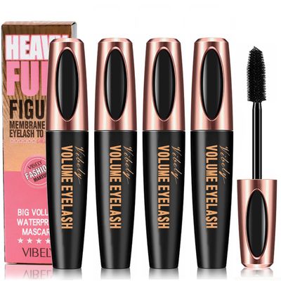 4D Silk Fiber Lash Mascara Smudge-Proof Extension Voluminous Fiber Mascara Natural &amp; Waterproof Mascara Long-Lasting No FlakingNo Clumping, All Day Exquisitely Full (4 Packs)
