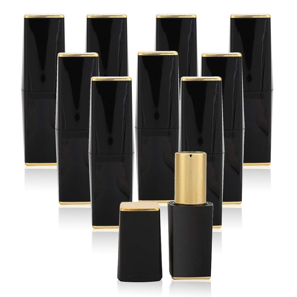 Sonew DIY Empty Lip Balm Bottles Lipstick Tubes Bottom Containers, Homemade Lipsticks Tube with Lid, Bright Black Matte Magnetic Clasp Tube(10PC-Bright Black)