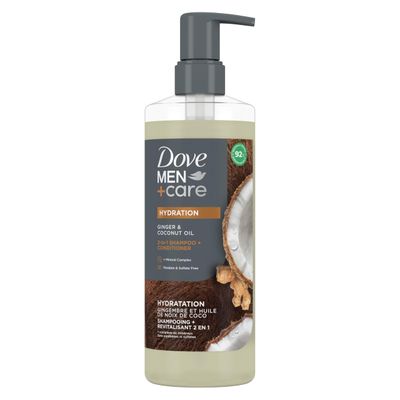 Dove MenCare 2-in-1 Shampoo  Conditioner Ginger &amp; Coconut Oil for Hydrated Hair, Mineral Complex, 17.5 oz
