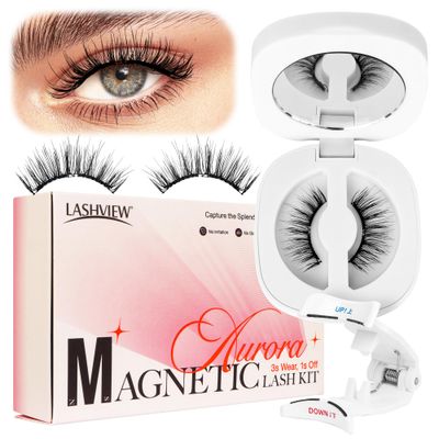 LASHVIEW Upgrade Magnetic Eyelashes with Applicator,Reusable Soft Magnetic Eyelashes Natural Look, No Glue Needed Magnetic Eyelashes Magnetic Lashes Kit,Easy to Wear and Remove(A02)