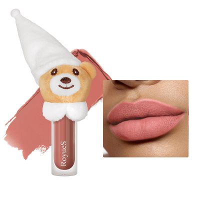 8 Colors Velvet Matte Liquid Lipstick, Cute Bear Lip Glaze Long Lasting Lip Clay Smudge-Proof Waterproof Lip Gloss, Non-Stick Cup Lip Stain,Lip &amp; Cheek Makeup For Christmas Birthday Gift(02#)