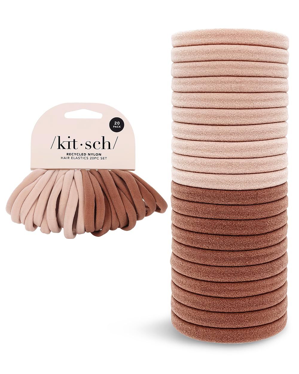 Kitsch Nylon Hair Elastics, No Tangle &amp; No Breakage Hair Ties for Ponytails, Updos &amp; Braids, For All Hair Types, Seamless, Damage Free Hair Accessories for Girls &amp; Women, Blush, 20pcs