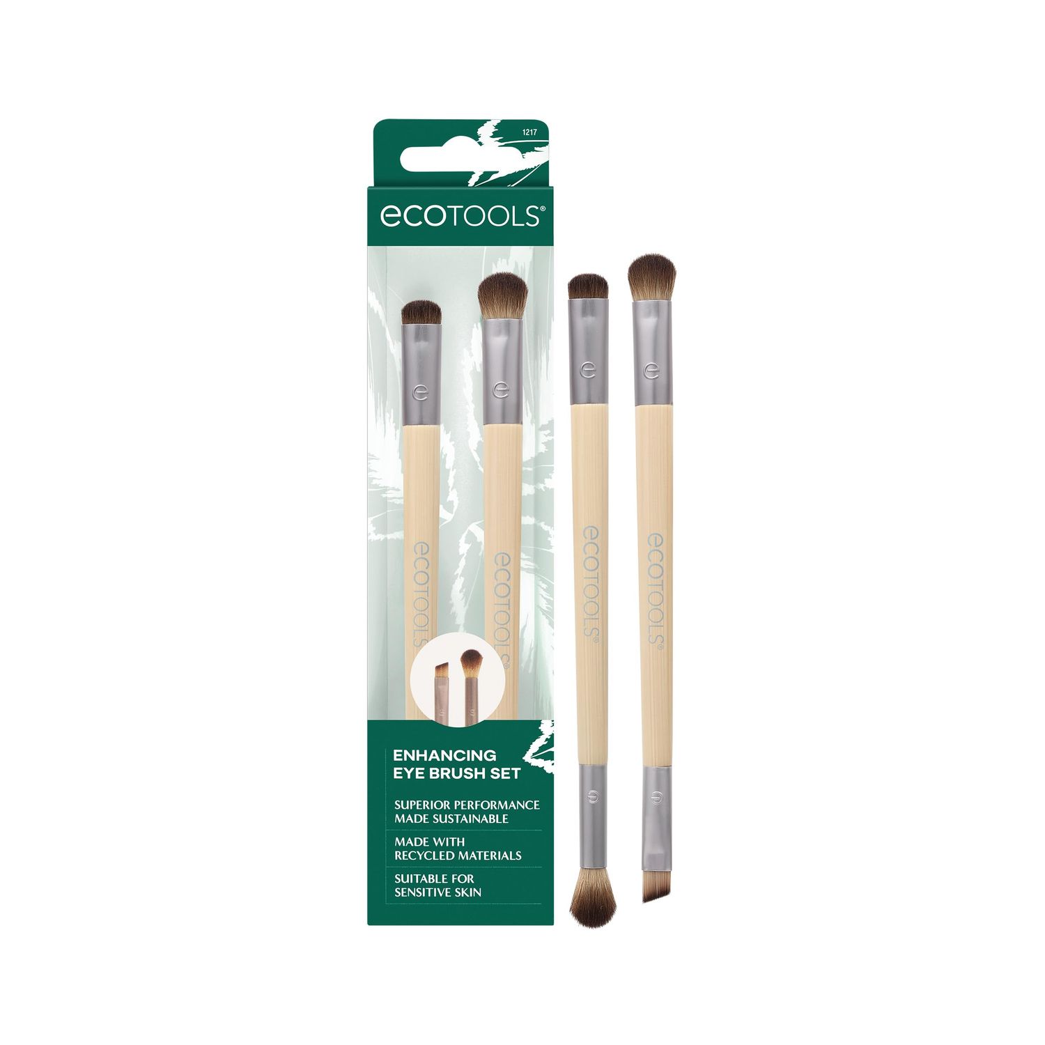 EcoTools Enhancing Eye Brush Set, Makeup Brushes For Liquid, Cream &amp; Powder Eyeshadow &amp; Eye Liner Application, Dual-Sided &amp; Eco-Friendly, Synthetic Bristles, Cruelty-Free, 2 Piece Set