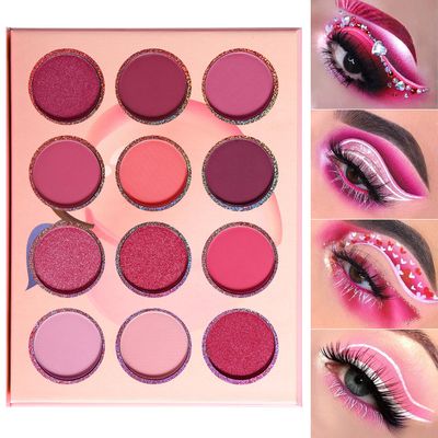 DE&#39;LANCI Pink Purple Eyeshadow Palette, 12 Colors High Pigment Matte Shimmer Barbie Eye Shadow Makeup Pallet, Small Bright Peach Red Eyeshadow Pallets, Long Lasting Shades for Girl Women Summer Travel