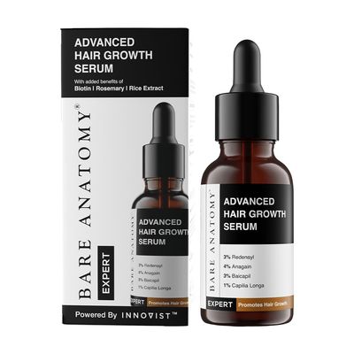 Bare Anatomy Advanced Hair Growth Serum | 3% Redensyl  4% Anagain  3% Baicapil  1% Capilia Longa, Rosemary, Biotin &amp; Rice Extract | Hair growth &amp; Hair fall control serum for Women &amp; Men | 30mL
