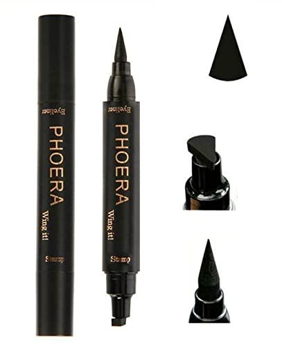 Phoera 2 in 1 Wing Cat Eye Liner  Stamp Winged Long Lasting Liquid Eye Liner Waterproof &amp; Smudge proof Makeup Black Eyeliner Pen Winged Eyeliner Pencil - AQUAPURITY (THICK STAMP EYELINER)