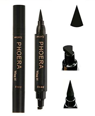 Phoera 2 in 1 Wing Cat Eye Liner  Stamp Winged Long Lasting Liquid Eye Liner Waterproof &amp; Smudge proof Makeup Black Eyeliner Pen Winged Eyeliner Pencil - AQUAPURITY (THICK STAMP EYELINER)