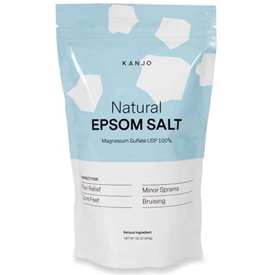 FSA HSA Eligible Kanjo Natural Epsom Salt - 100% Pure Magnesium Sulfate USP Bath Salt - Soak for Muscle Pain, Foot Pain, &amp; Joint Pain Relief - Unscented - 16oz Bag