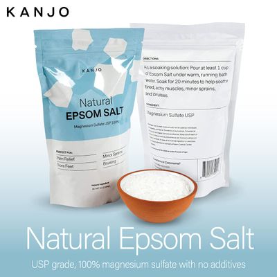 FSA HSA Eligible Kanjo Natural Epsom Salt - 100% Pure Magnesium Sulfate USP Bath Salt - Soak for Muscle Pain, Foot Pain, &amp; Joint Pain Relief - Unscented - 16oz Bag